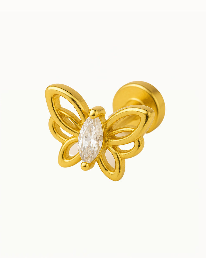 Titanium Vlinder Piercing met Groot Kristal - Cataleya