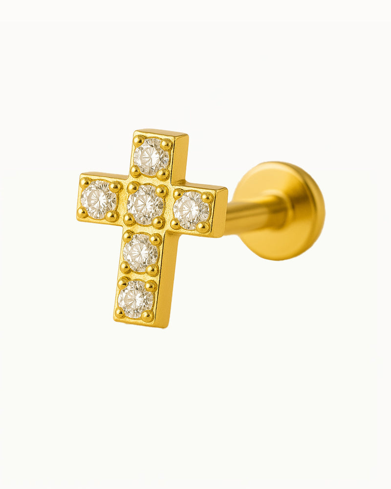 Titanium Kruis Piercing met Kristallen - Esra