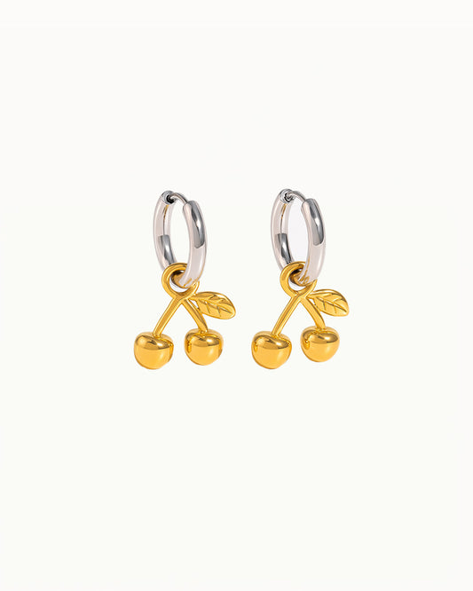 Waterproof Hoop Earrings with Cherry Pendant - Lieke