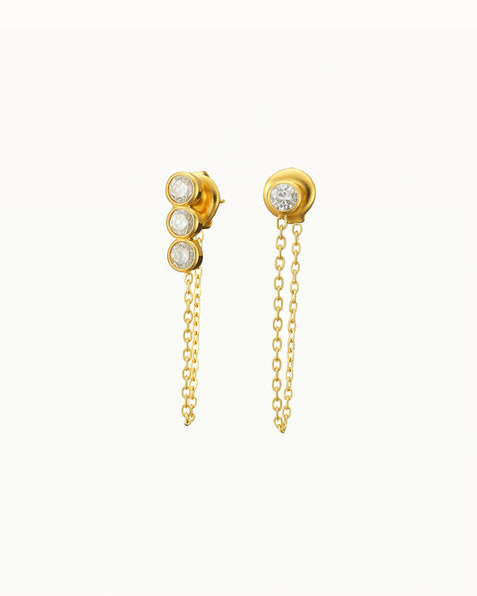 Asymmetric Crystal Earrings with Chain - Roxy