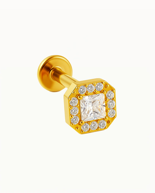 Titanium Blok Piercing met Stralende Steentjes - Joella