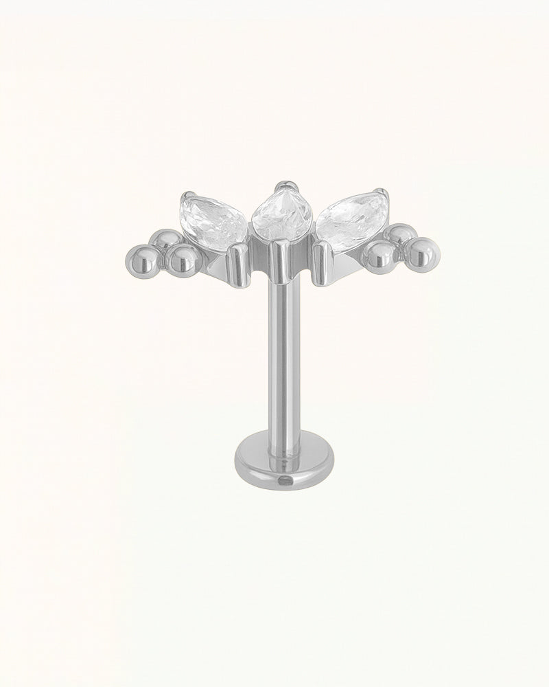 Titanium Piercing met Druppelvormige Kristallen en Balletjes - Priscilla