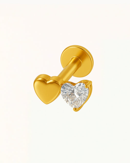 Titanium Dubbel Hartje Piercing met Steentje - Lovee