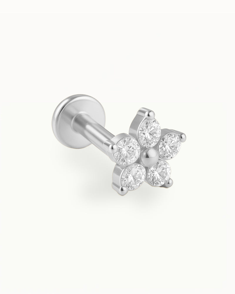 Titanium Subtiele Bloem Piercing met Kristallen - Lua