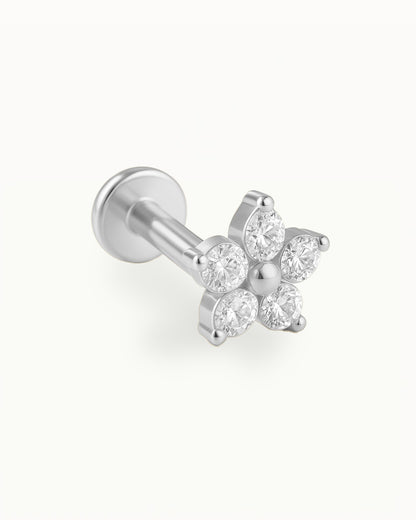 Titanium Subtiele Bloem Piercing met Kristallen - Lua