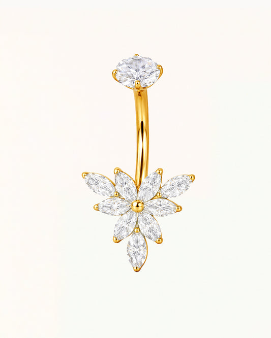 Bauchnabelpiercing mit blütenförmigen Marquise-Kristallen - Misha
