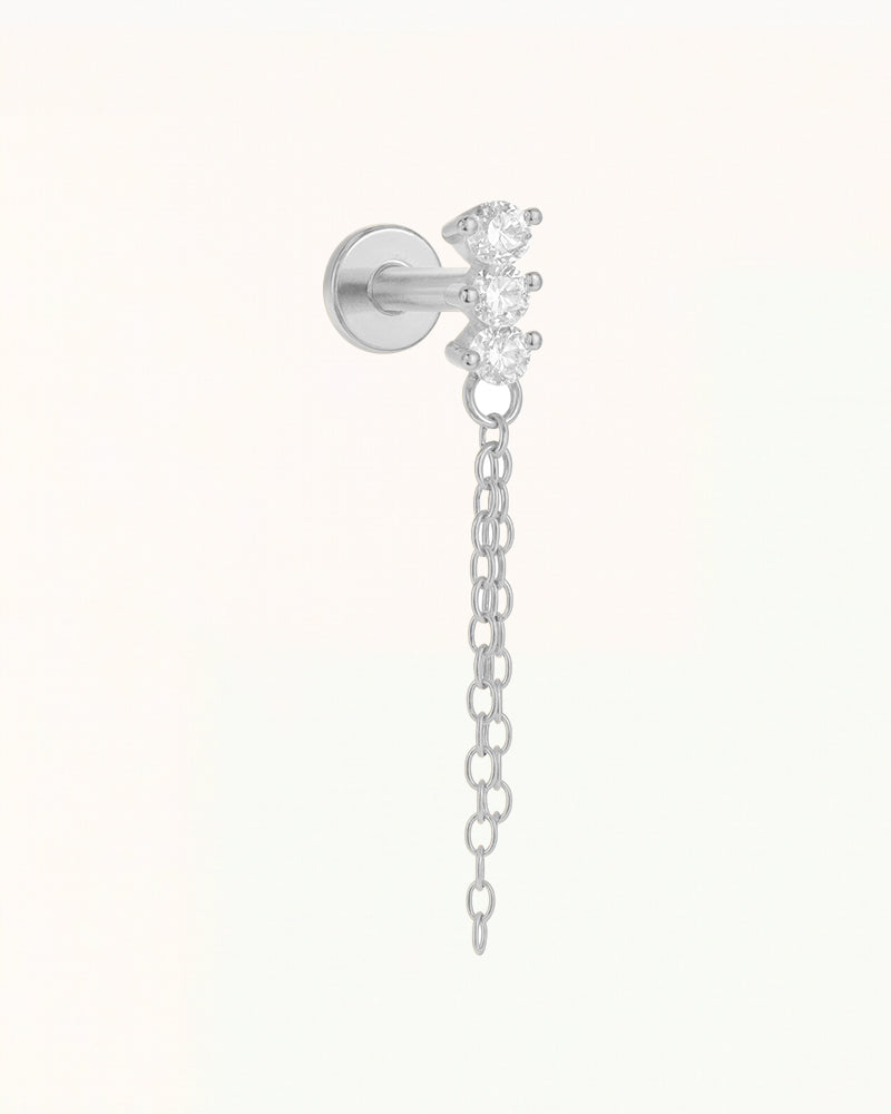 Piercing met Drie Steentjes en Elegante Chain Drop - Thora