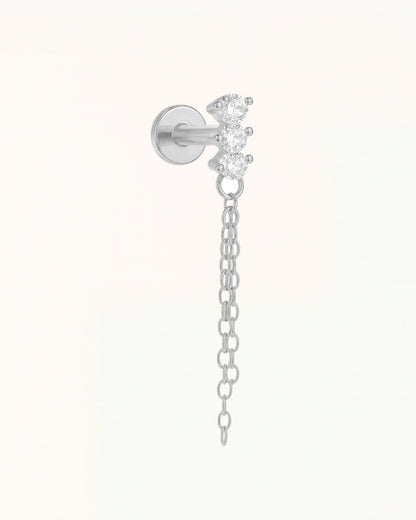 Piercing met Drie Steentjes en Elegante Chain Drop - Thora